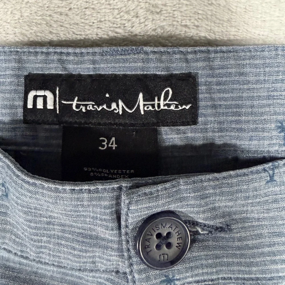 TravisMathew‎ Mens Blue Striped Palm Tree Golf Shorts 1MU342 Size 34